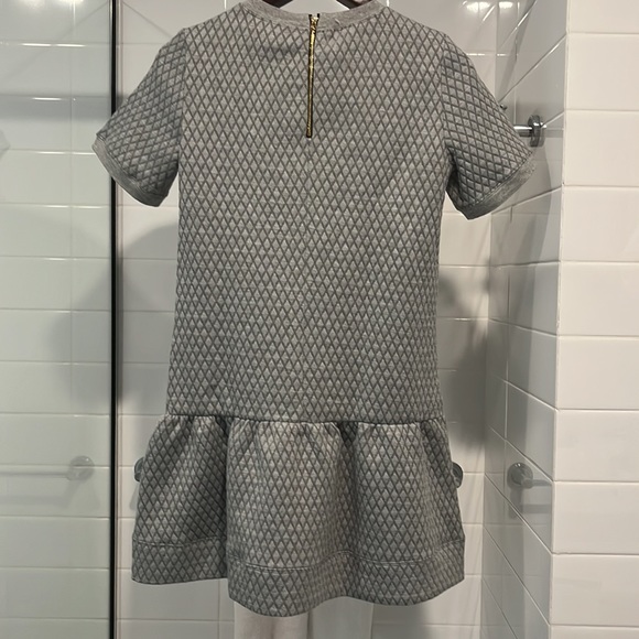 KATE SPADE Grey Diamond Quilted Crew Neck Ruffle Hem Drop Waist Dress - Picture 5 of 15